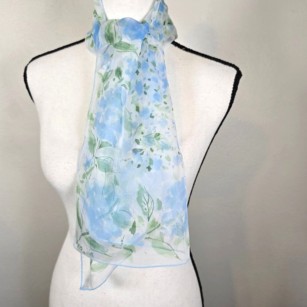 Vintage Vera Neumann Silk Blend Scarf Women's Blue Floral Rectangle Lady Bug